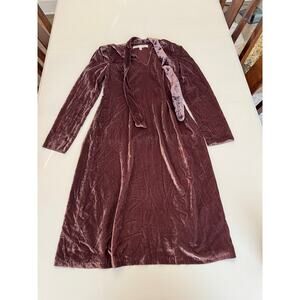 Banana Republic Olivia Palermo Tie V-Neck Velvet Long Sleeve Dress 6 Plum Lined